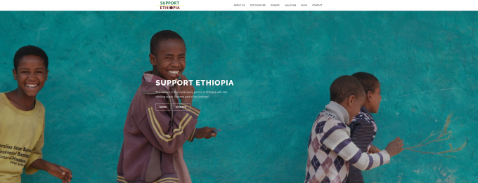 Wide screenshot of Support Ethiopia's website